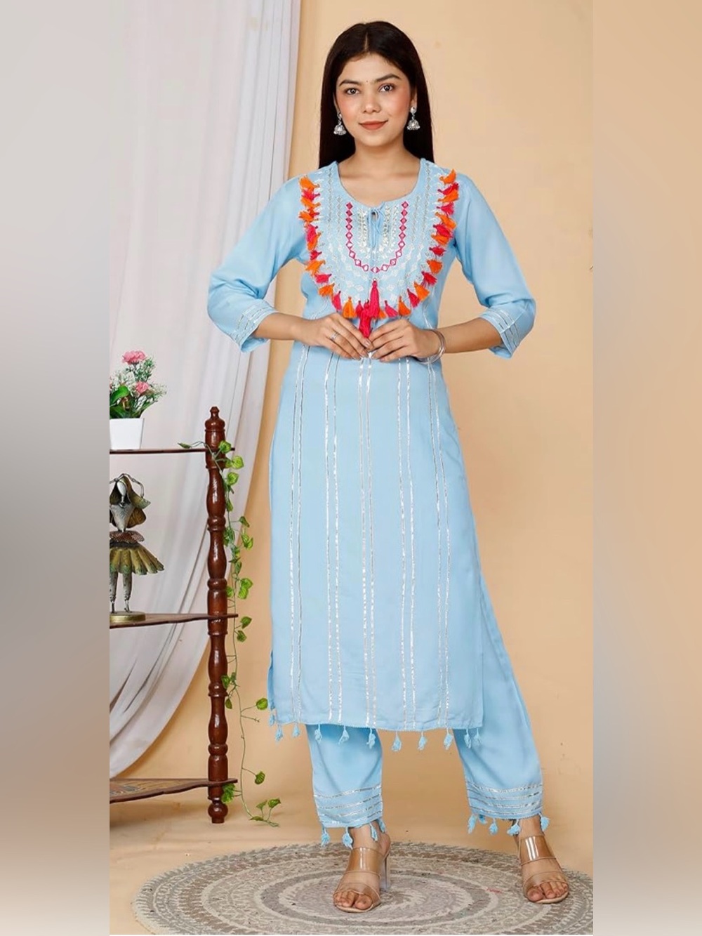 Baksuaa Blue Embroidered Tassel Kurta size Small